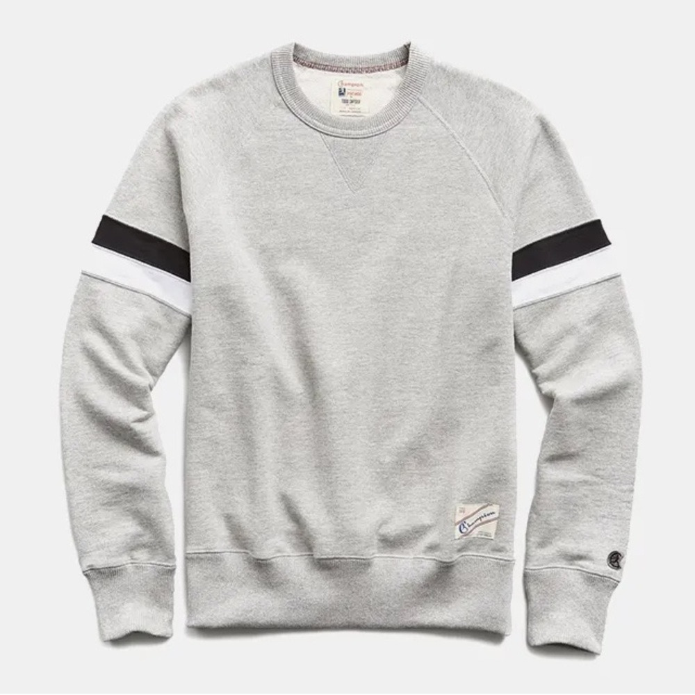 Todd Snyder x Champion Men's Gray Crewneck Double Stripe Raglan Sweatshirt